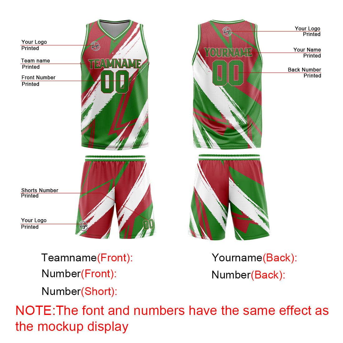 Benutzerdefinierter Rot Grün Basketball Jersey Uniform Anzug gedruckt Ihr Logo Name Nummer