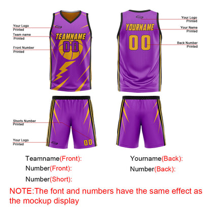 Benutzerdefinierte Lila Gelb Reversible Basketball Jersey Personalisierte Drucken Name Nummer Logo