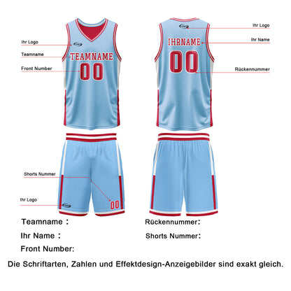 Benutzerdefinierte Hellblau Rot Reversible Basketball Jersey Personalisierte Drucken Name Nummer Logo