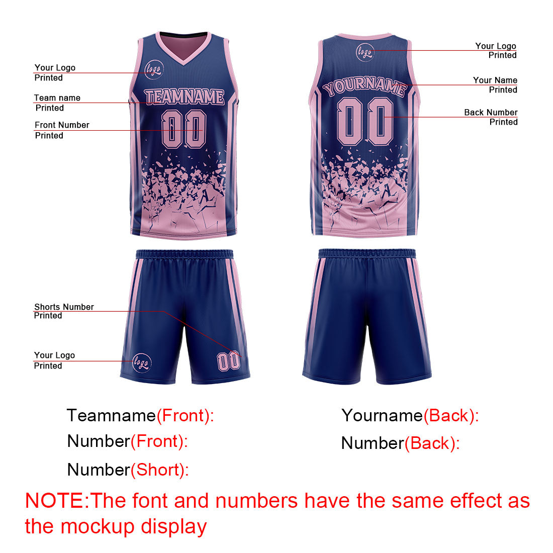 Benutzerdefinierte Marine Rosa Reversible Basketball Jersey Personalisierte Drucken Name Nummer Logo