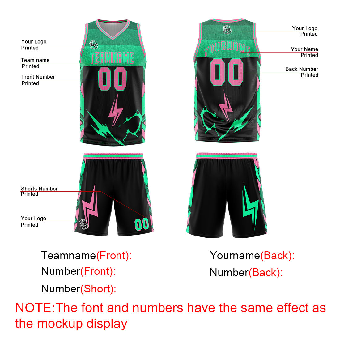 Benutzerdefinierter Schwarz Rosa Basketball Jersey Uniform Anzug gedruckt Ihr Logo Name Nummer