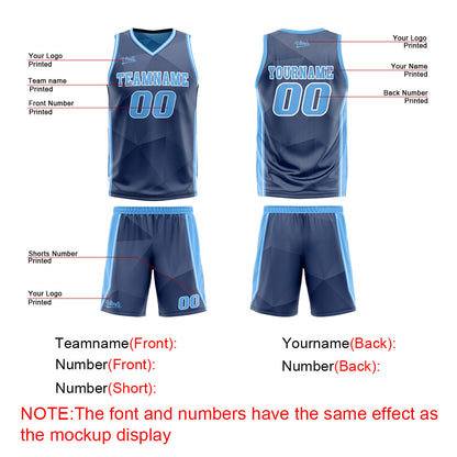 Benutzerdefinierte Marine Hellblau Reversible Basketball Jersey Personalisierte Drucken Name Nummer Logo