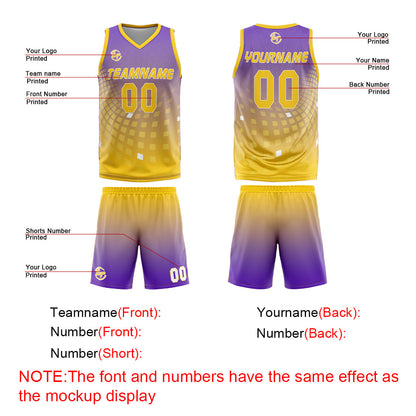 Benutzerdefinierter Lila Gelb Basketball Jersey Uniform Anzug gedruckt Ihr Logo Name Nummer