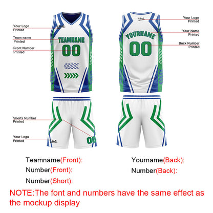 Benutzerdefinierte Weiß Blau Grün Reversible Basketball Jersey Personalisierte Drucken Name Nummer Logo