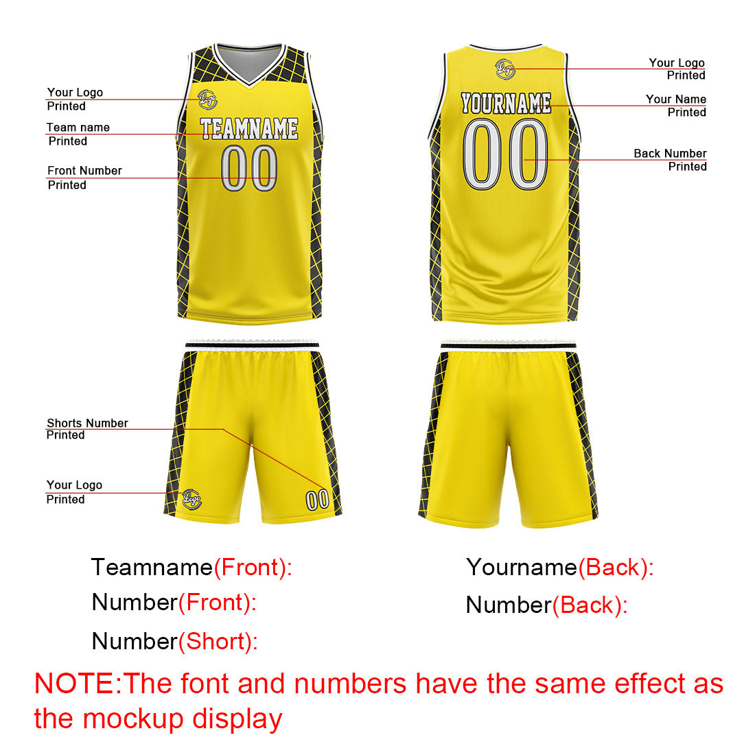 Benutzerdefinierter Gelb Schwarz Basketball Jersey Uniform Anzug gedruckt Ihr Logo Name Nummer