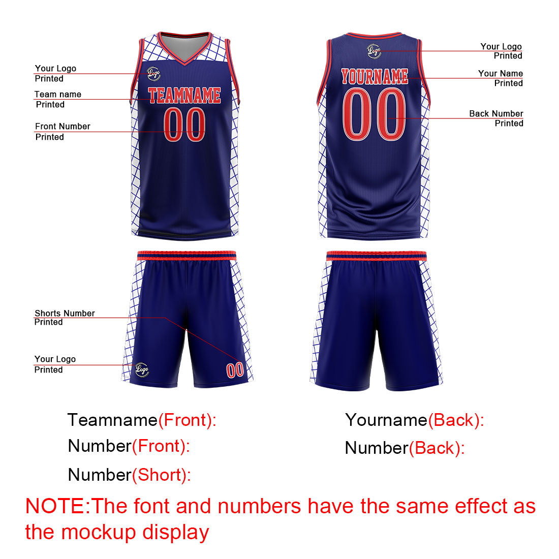 Benutzerdefinierter Marine Rot Basketball Jersey Uniform Anzug gedruckt Ihr Logo Name Nummer