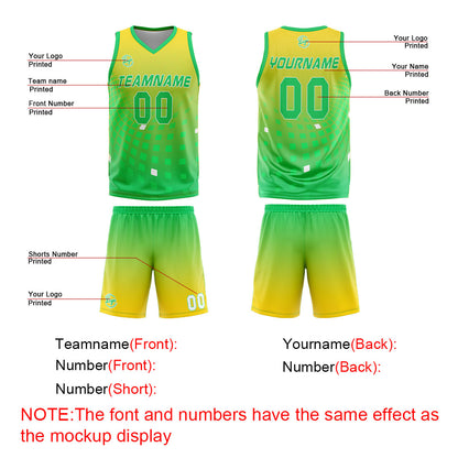 Benutzerdefinierter Gelb Grün Basketball Jersey Uniform Anzug gedruckt Ihr Logo Name Nummer