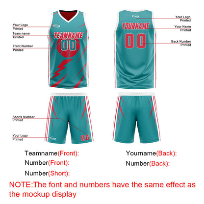 Benutzerdefinierte Cyan Rot Reversible Basketball Jersey Personalisierte Drucken Name Nummer Logo