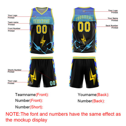 Benutzerdefinierter Schwarz Blau Gelb Basketball Jersey Uniform Anzug gedruckt Ihr Logo Name Nummer