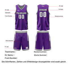 Benutzerdefinierte Lila Grau Reversible Basketball Jersey Personalisierte Drucken Name Nummer Logo
