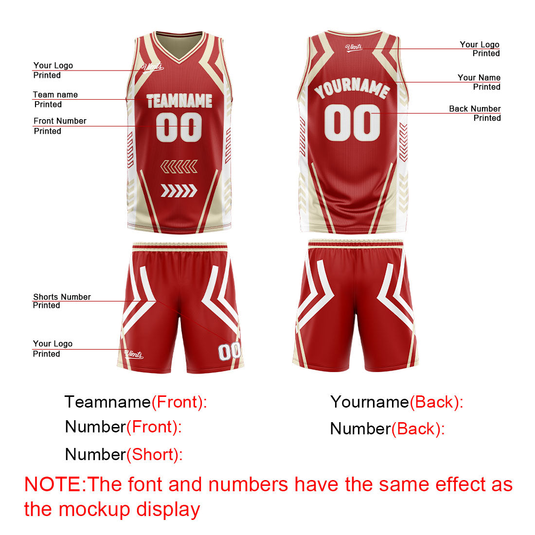 Benutzerdefinierte Rot Creme Reversible Basketball Jersey Personalisierte Drucken Name Nummer Logo