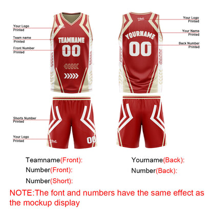 Benutzerdefinierte Rot Creme Reversible Basketball Jersey Personalisierte Drucken Name Nummer Logo