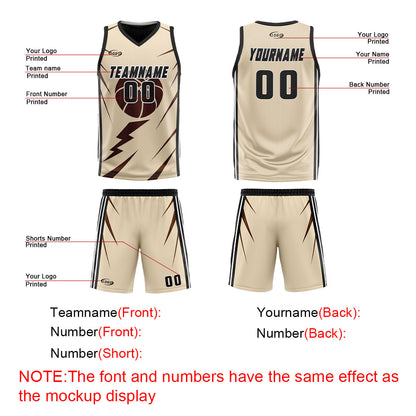 Benutzerdefinierte Creme Braun Reversible Basketball Jersey Personalisierte Drucken Name Nummer Logo