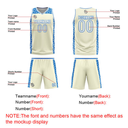 Benutzerdefinierter Creme Blau Basketball Jersey Uniform Anzug gedruckt Ihr Logo Name Nummer