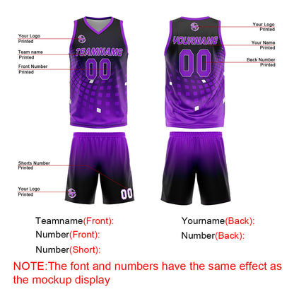 Benutzerdefinierter Schwarz Lila Basketball Jersey Uniform Anzug gedruckt Ihr Logo Name Nummer