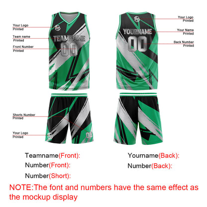 Benutzerdefinierter Schwarz Grün Grau Basketball Jersey Uniform Anzug gedruckt Ihr Logo Name Nummer