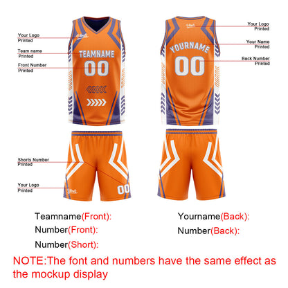 Benutzerdefinierte Orange Lila Reversible Basketball Jersey Personalisierte Drucken Name Nummer Logo