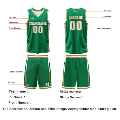 Benutzerdefinierte Grün Weiß Reversible Basketball Jersey Personalisierte Drucken Name Nummer Logo