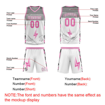 Benutzerdefinierter Weiß Grau Rosa Basketball Jersey Uniform Anzug gedruckt Ihr Logo Name Nummer