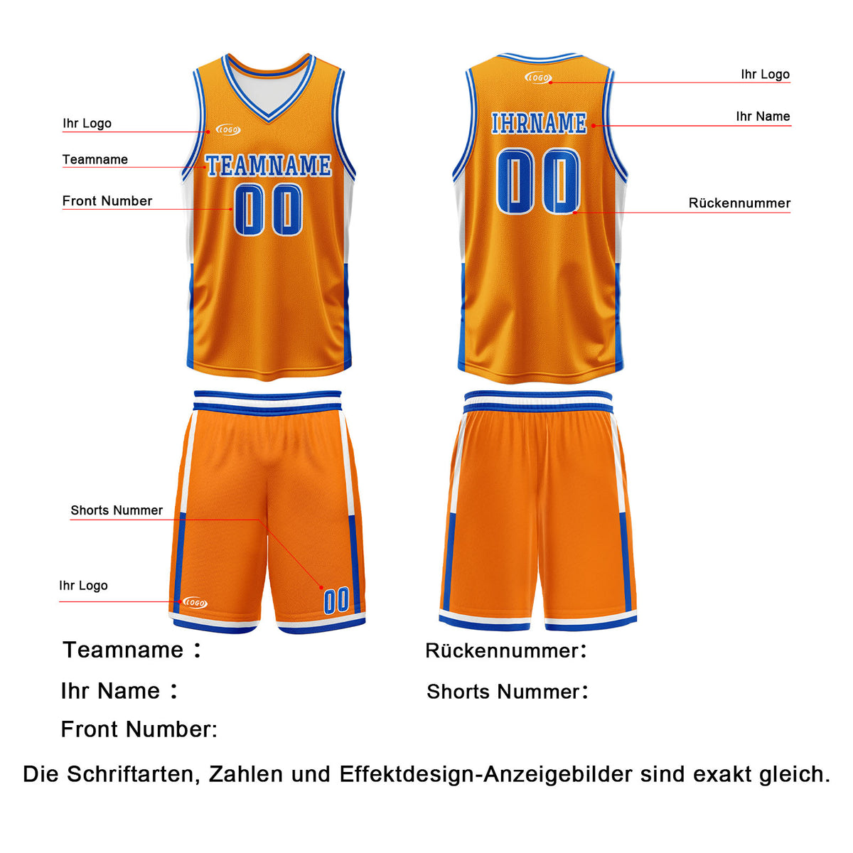 Benutzerdefinierte Orange Weiß Blau Reversible Basketball Jersey Personalisierte Drucken Name Nummer Logo