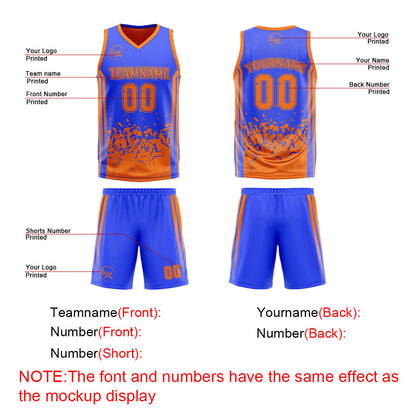 Benutzerdefinierte Blau Orange Reversible Basketball Jersey Personalisierte Print Name Nummer Logo
