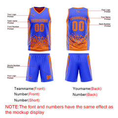 Benutzerdefinierte Blau Orange Reversible Basketball Jersey Personalisierte Print Name Nummer Logo