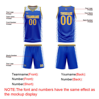 Benutzerdefinierter Blau Gelb Basketball Jersey Uniform Anzug gedruckt Ihr Logo Name Nummer