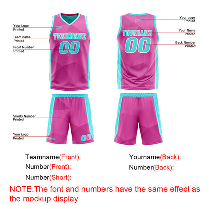 Benutzerdefinierte Rosa Cyan Reversible Basketball Jersey Personalisierte Drucken Name Nummer Logo