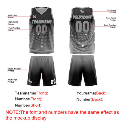 Benutzerdefinierter Schwarz Grau Basketball Jersey Uniform Anzug gedruckt Ihr Logo Name Nummer