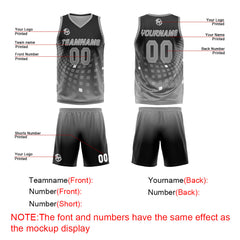 Benutzerdefinierter Schwarz Grau Basketball Jersey Uniform Anzug gedruckt Ihr Logo Name Nummer