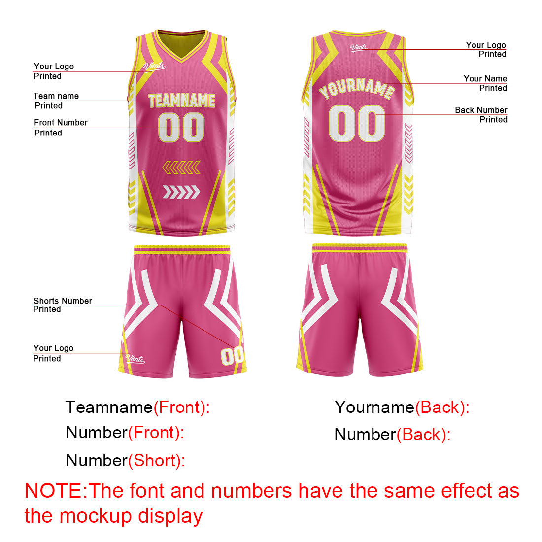 Benutzerdefinierte Rosa Gelb Reversible Basketball Jersey Personalisierte Drucken Name Nummer Logo