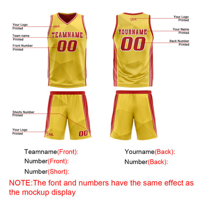 Benutzerdefinierte Gelb Rot Reversible Basketball Jersey Personalisierte Drucken Name Nummer Logo