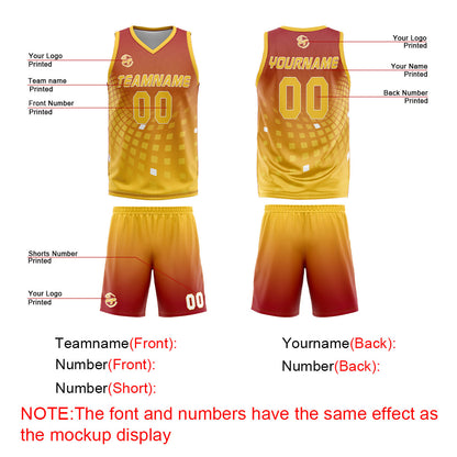 Benutzerdefinierter Rot Gelb Basketball Jersey Uniform Anzug gedruckt Ihr Logo Name Nummer