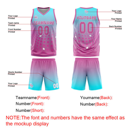 Benutzerdefinierter Hellblau Rosa Basketball Jersey Uniform Anzug gedruckt Ihr Logo Name Nummer