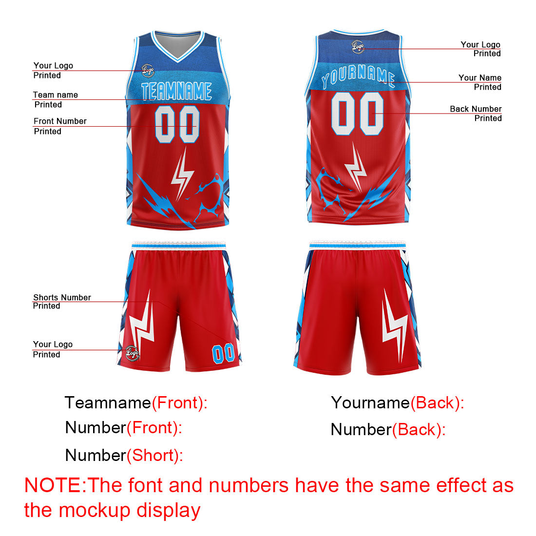 Benutzerdefinierter Rot Blau Basketball Jersey Uniform Anzug gedruckt Ihr Logo Name Nummer
