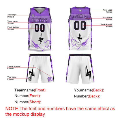 Benutzerdefinierter Weiß Lila Basketball Jersey Uniform Anzug gedruckt Ihr Logo Name Nummer