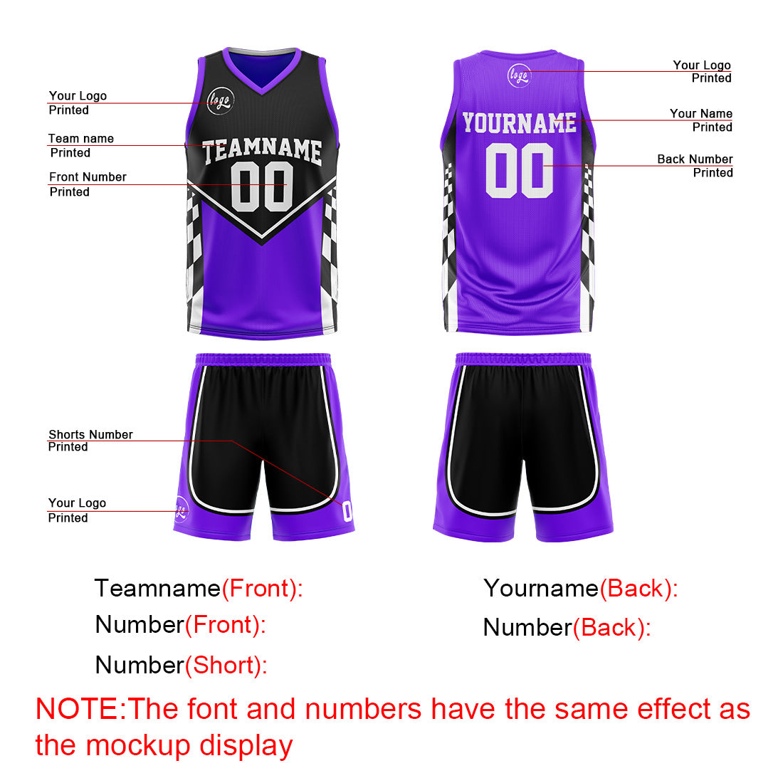 Benutzerdefinierte Schwarz Lila Reversible Basketball Jersey Personalisierte Print Name Nummer Logo