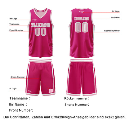 Benutzerdefinierte Rosa Rot Pink Reversible Basketball Jersey Personalisierte Drucken Name Nummer Logo