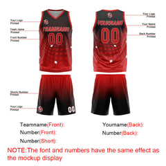 Benutzerdefinierter Schwarz Rot Basketball Jersey Uniform Anzug gedruckt Ihr Logo Name Nummer