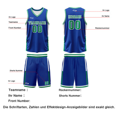 Benutzerdefinierte Blau Weiß Grün Reversible Basketball Jersey Personalisierte Drucken Name Nummer Logo