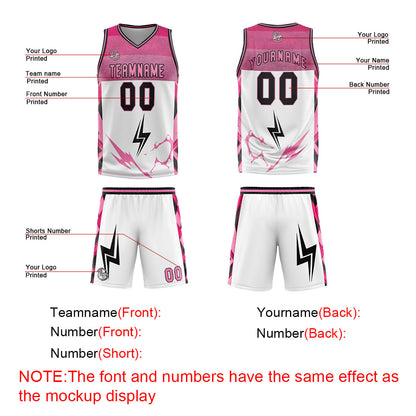 Benutzerdefinierter Weiß Rosa Basketball Jersey Uniform Anzug gedruckt Ihr Logo Name Nummer