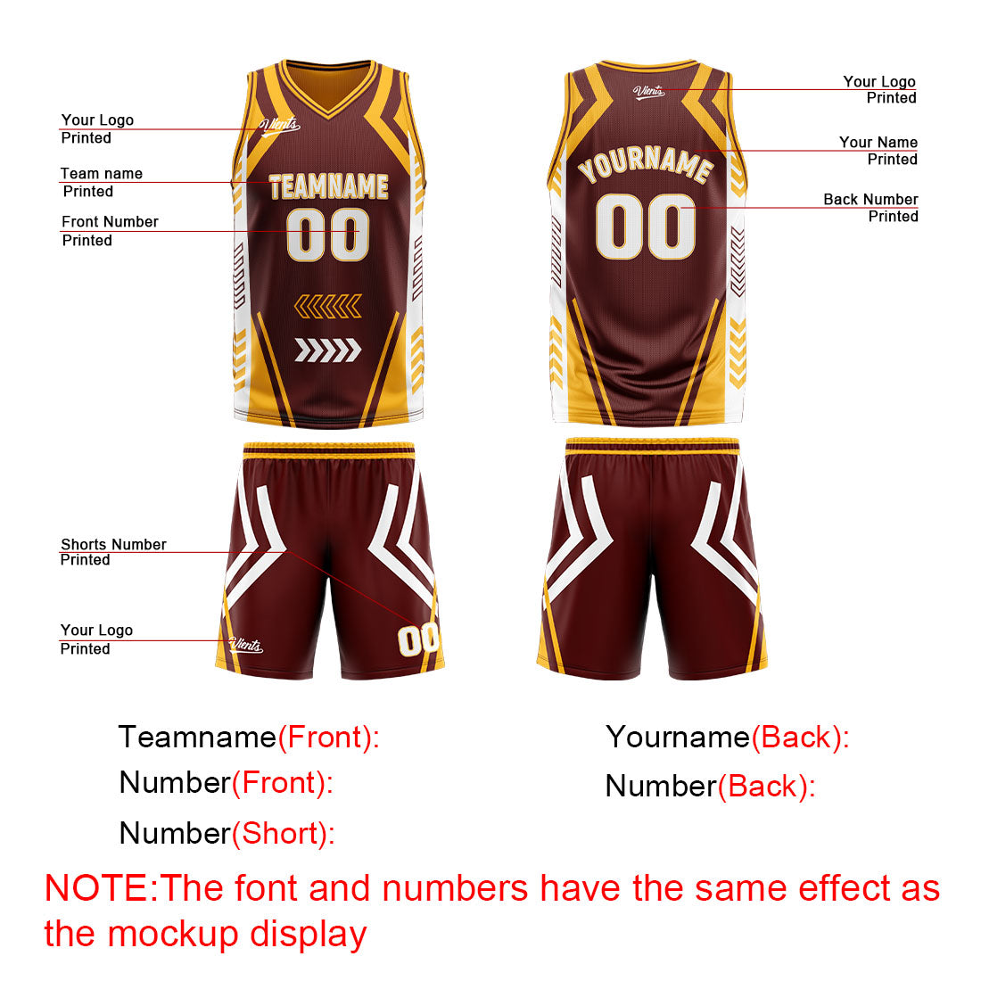 Benutzerdefinierte Braun Gelb Reversible Basketball Jersey Personalisierte Drucken Name Nummer Logo