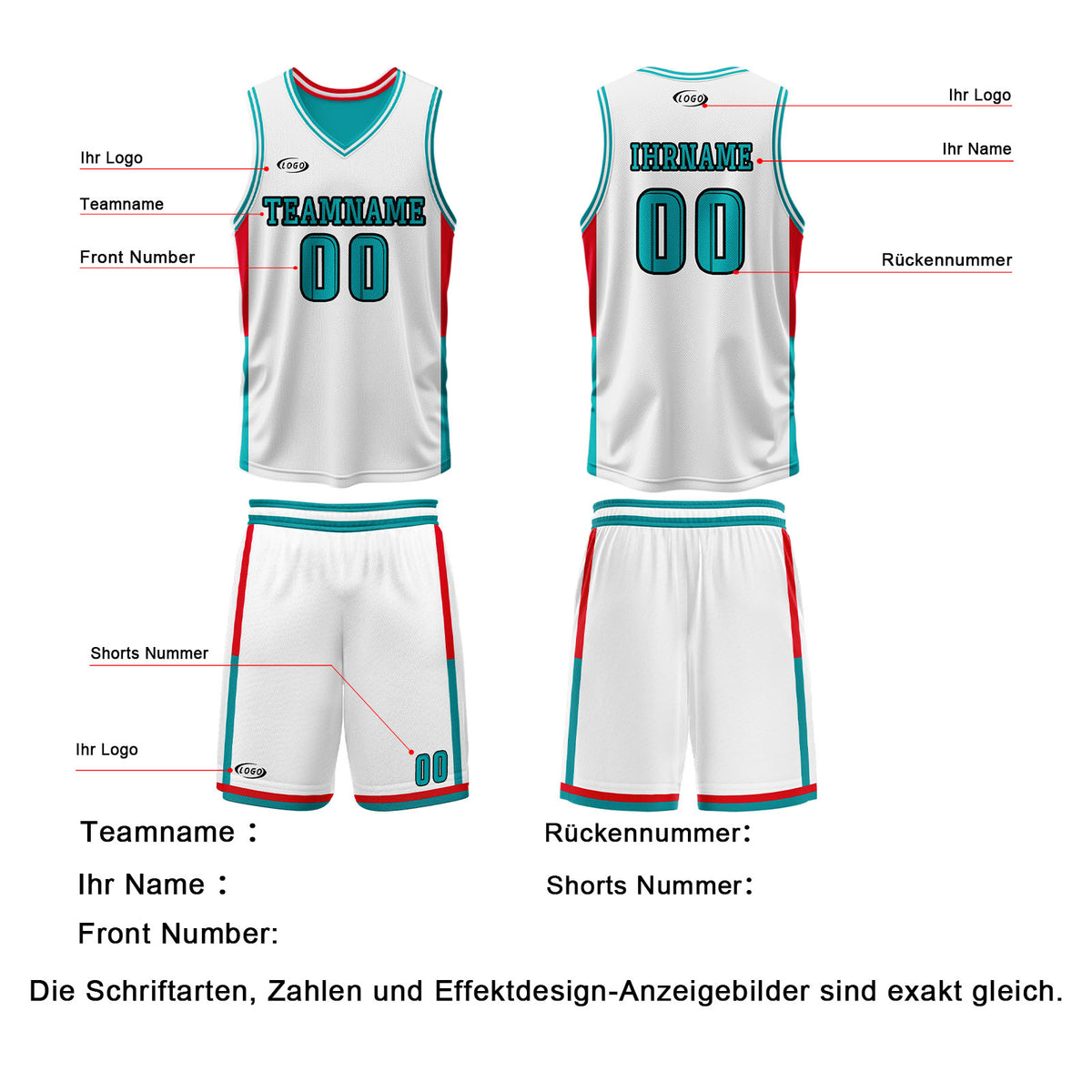 Benutzerdefinierte Weiß Cyan Rot Reversible Basketball Jersey Personalisierte Drucken Name Nummer Logo