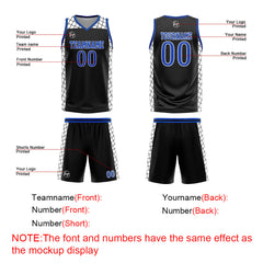 Benutzerdefinierter Schwarz  Blau Basketball Jersey Uniform Anzug gedruckt Ihr Logo Name Nummer