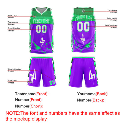 Benutzerdefinierter Lila Grün Basketball Jersey Uniform Anzug gedruckt Ihr Logo Name Nummer