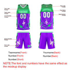 Benutzerdefinierter Lila Grün Basketball Jersey Uniform Anzug gedruckt Ihr Logo Name Nummer