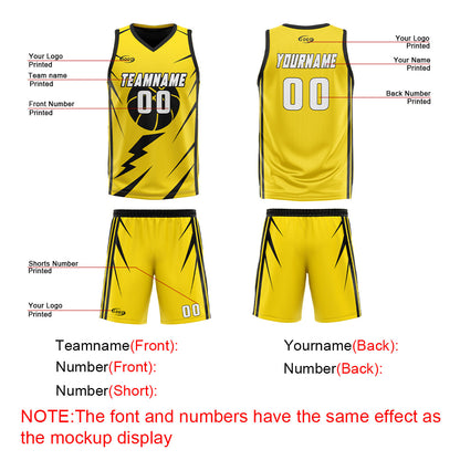 Benutzerdefinierte Gelb Schwarz Reversible Basketball Jersey Personalisierte Drucken Name Nummer Logo