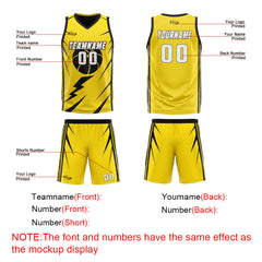 Benutzerdefinierte Gelb Schwarz Reversible Basketball Jersey Personalisierte Drucken Name Nummer Logo