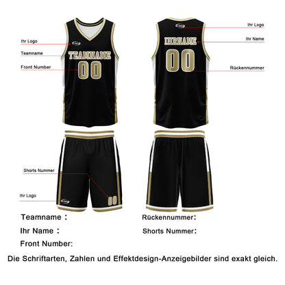 Benutzerdefinierte Schwarz Weiß Gold Reversible Basketball Jersey Personalisierte Drucken Name Nummer Logo