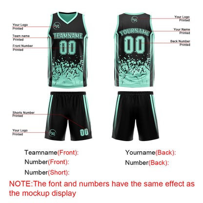 Benutzerdefinierte Schwarz Lichtgrün Reversible Basketball Jersey Personalisierte Print Name Nummer Logo